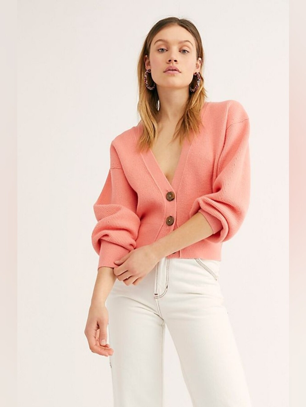 Free PEOPLE Free Lola Cropped Cardi Sweater coral Sz Sm
